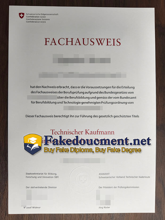 purchase fake Schweizerische Eidgenossenschaft Fachausweis
