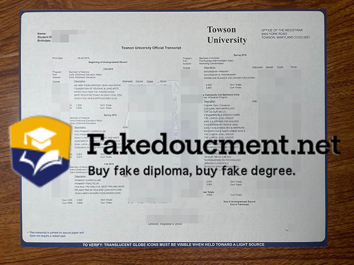 purchase fake Towson University Transcript