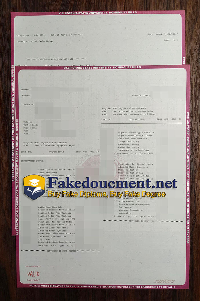 purchase realistic Cal State Dominguez Hills Transcript