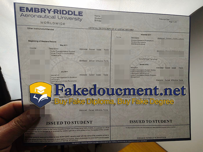 purchase realistic Embry-Riddle Aeronautical University Transcript