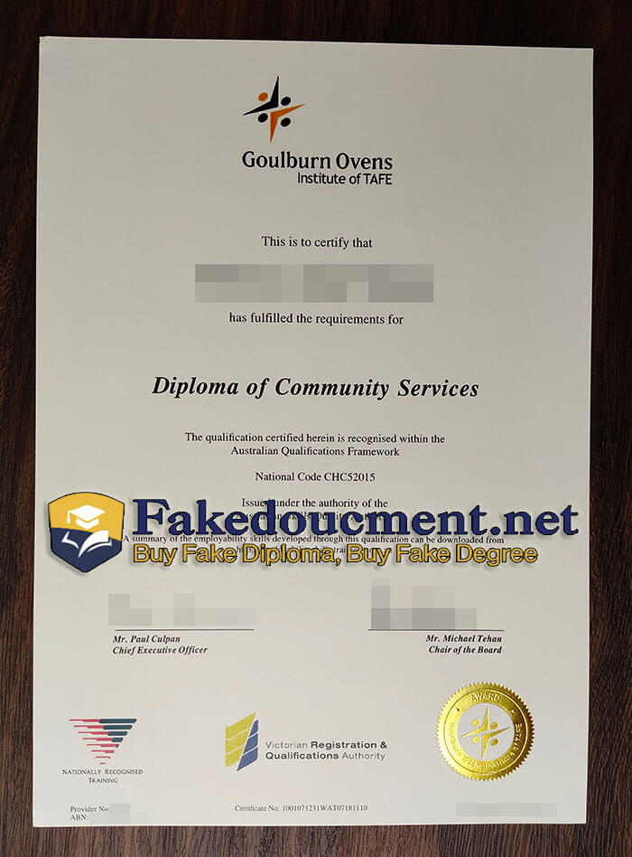 purchase realistic Goulburn Ovens Institute of TAFE certificate