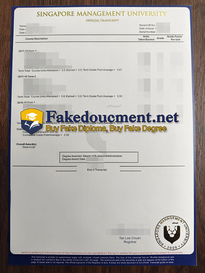 purchase fake Singapore Management University Transcript