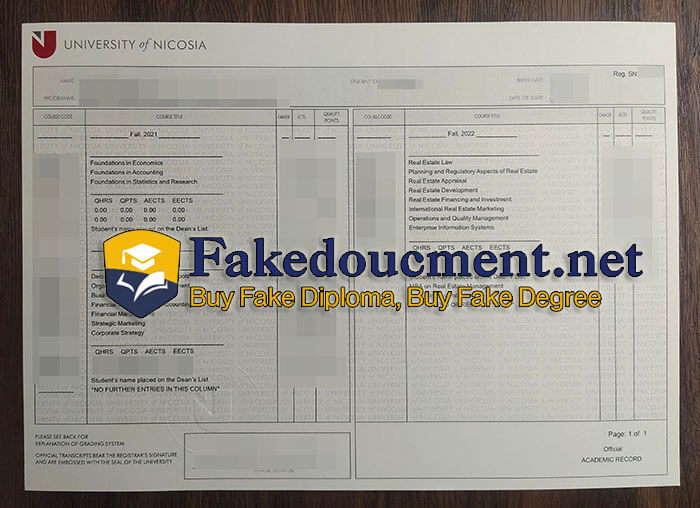 purchase realistic University of Nicosia Transcript