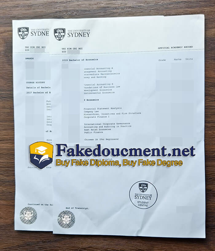 purchase realistic University of Sydney Transcript