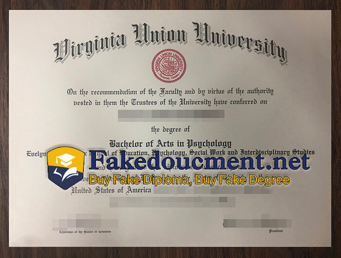 purchase realistic Virginia Union University diploma