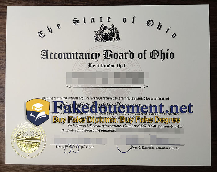 purchase realistic State of Ohio CPA certificate