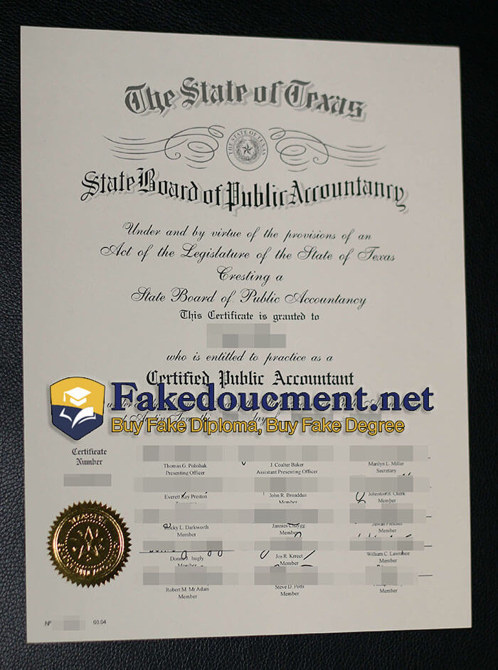 purchase realostoc State of Texas CPA certificate