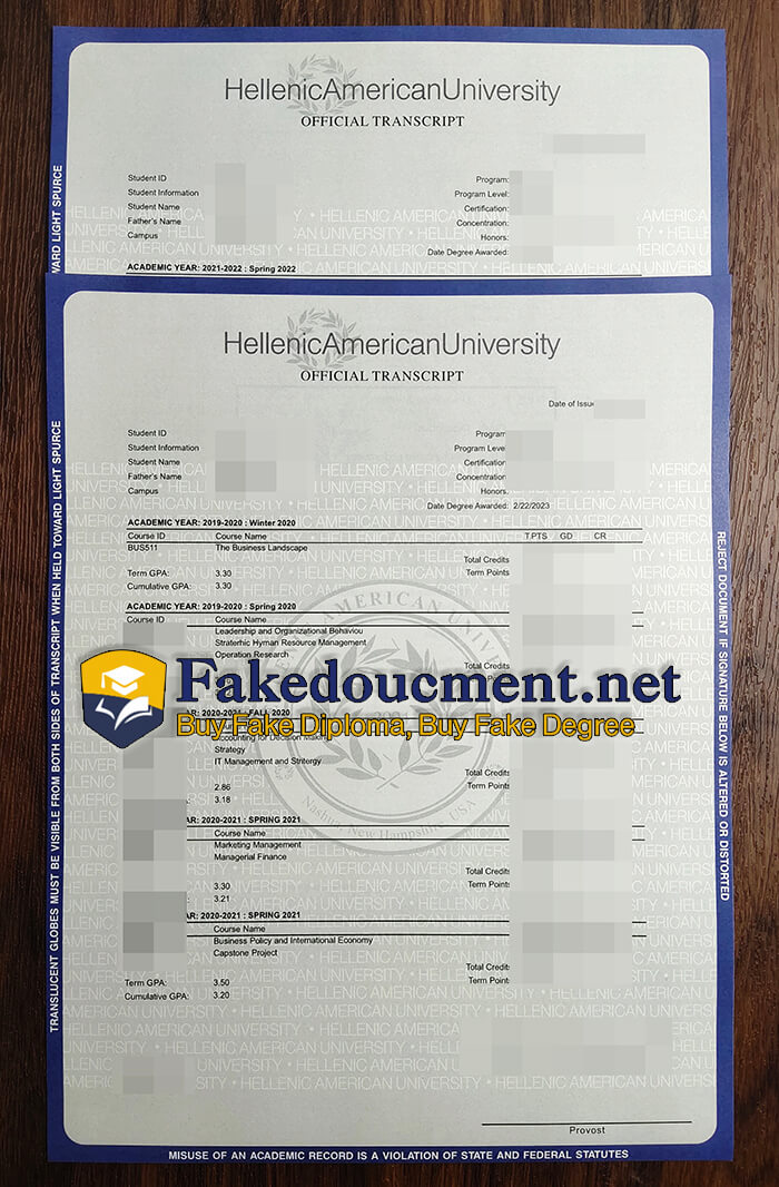 purchase realisic Hellenic American University Transcript