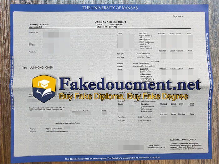 purchase realistic University of Kansas Transcript