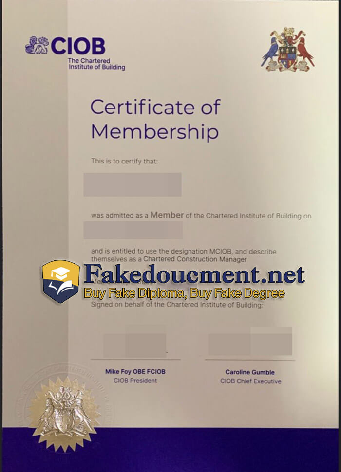 purchase realistic CIOB Certificate of Membership