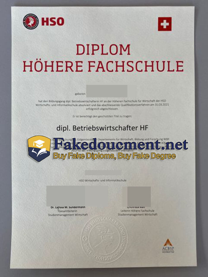 purchase realistic HSO Höhere Fachschule diploma