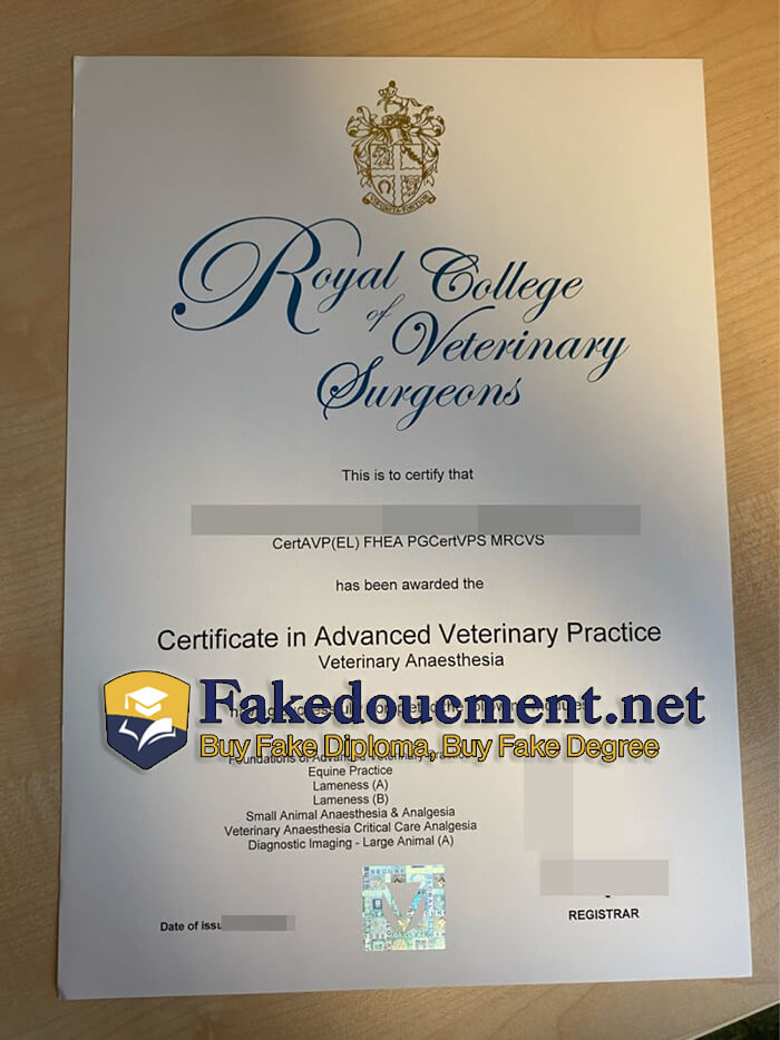 purchase realistic Royal College of Veterinary Surgeons certificate