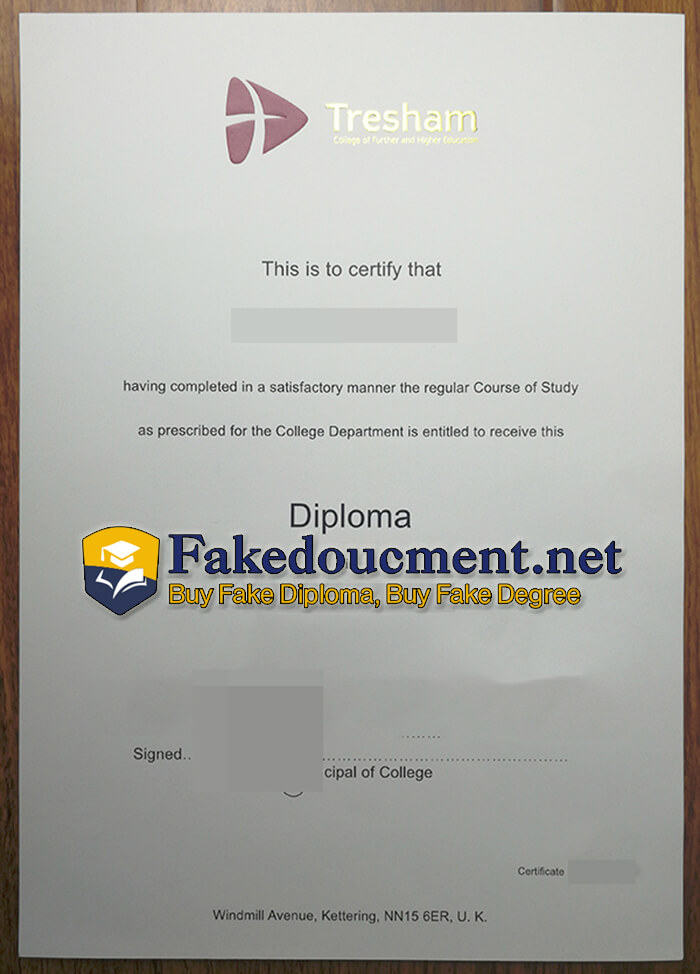 purchase realistic Tresham College of Further and Higher Education diploma