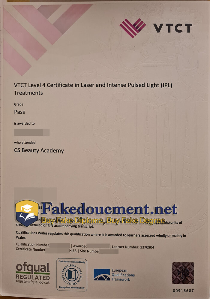 purchase realistic VTCT lEVEL 4 Certificate in Laser and IPL Treatments