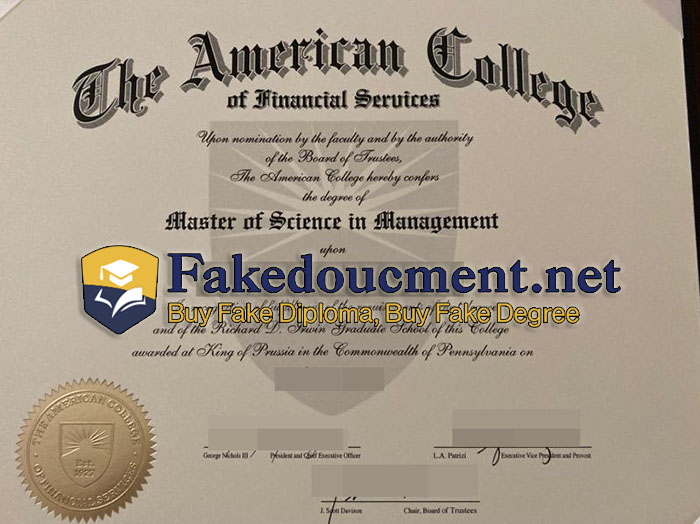 purchase realistic American College of Financial Services diploma