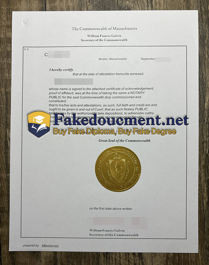 purchase realistic Boston, Massachusetts Certificate of Authentication