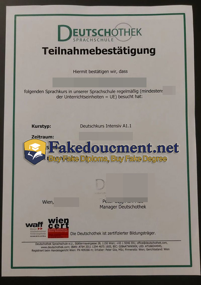 purchase realistic Deutschothek Sprachschule certificate