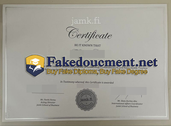 purchase realistic Jamk School of Business certificate