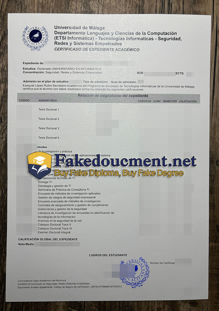 purchase realistic Universidad de Malaga Transcript