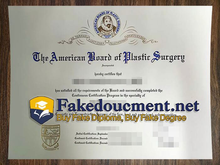 purchase realistic American Board of Plastic Surgery certificate