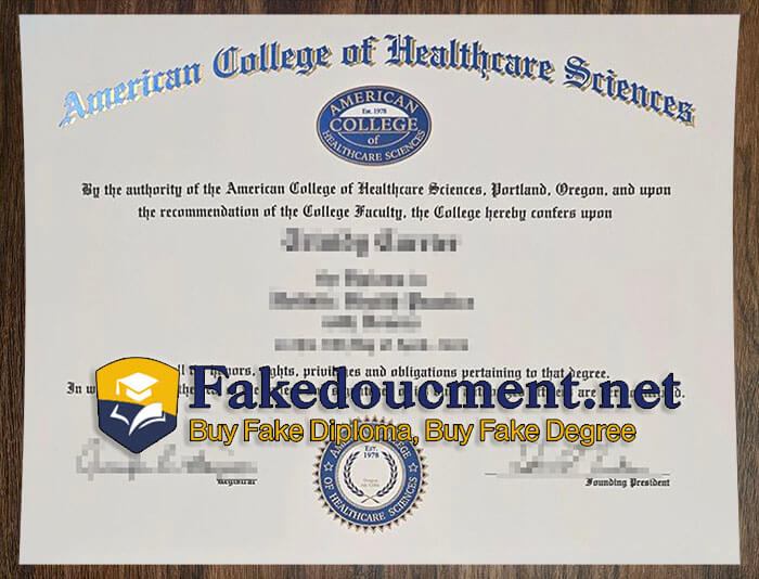 purchase realistic American College of Healthcare Sciences diploma