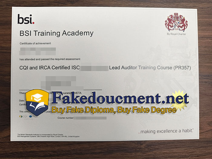 purchase realistic BSI Training Academy certificate