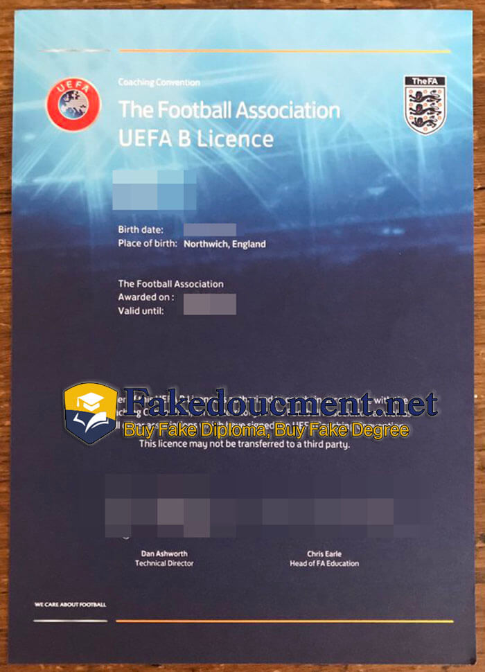 purchase realistic Football Association UEFA B Licence certificate