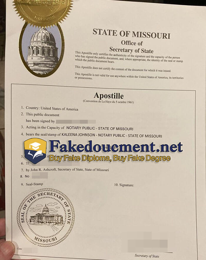 purchase realistic Missouri Apostille certificate