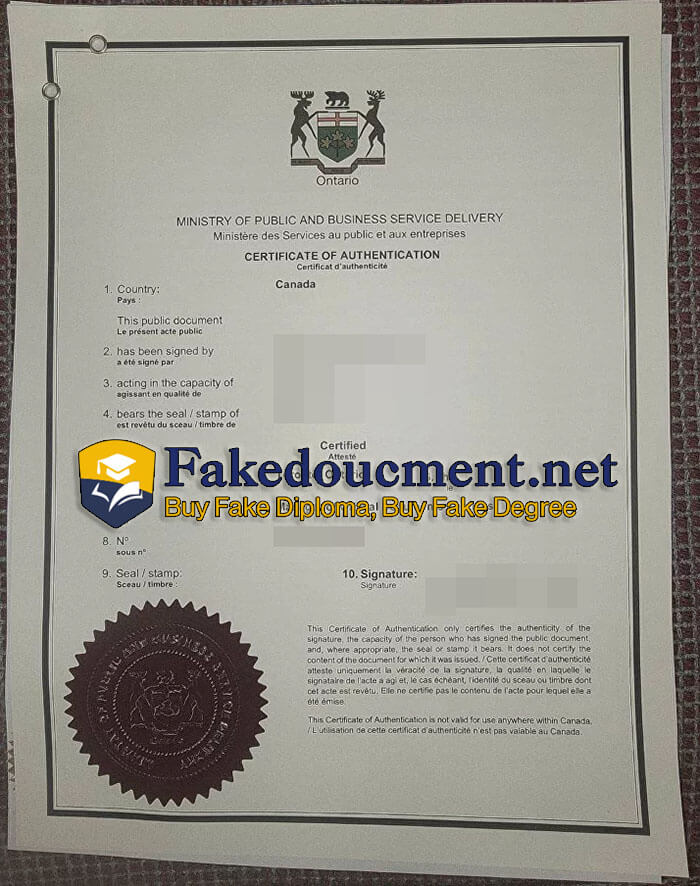 purchase realistic Ontario Certificate of Authentication certificate