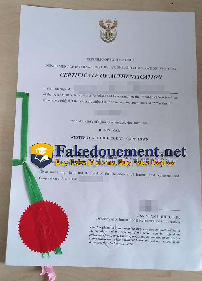 purchase realistic Republic of South Africa Certificate of Authentication